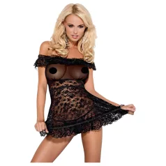   Obsessive babydoll un stringi ar volāniem melnā krāsā - L/XL