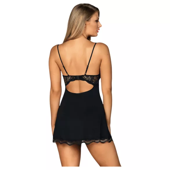 Obsessive Luvae - sieviešu naktskleita ar ziedu un strasām, tanga, melna - L/XL
