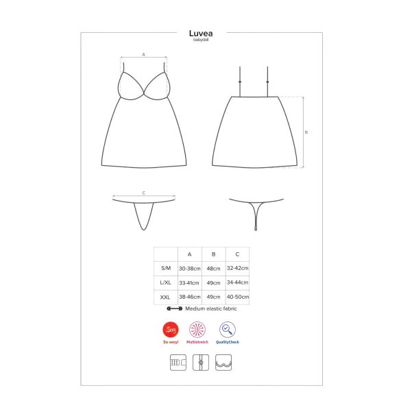 Obsessive Luvae - sieviešu naktskleita ar ziedu un strasām, tanga, melna - L/XL