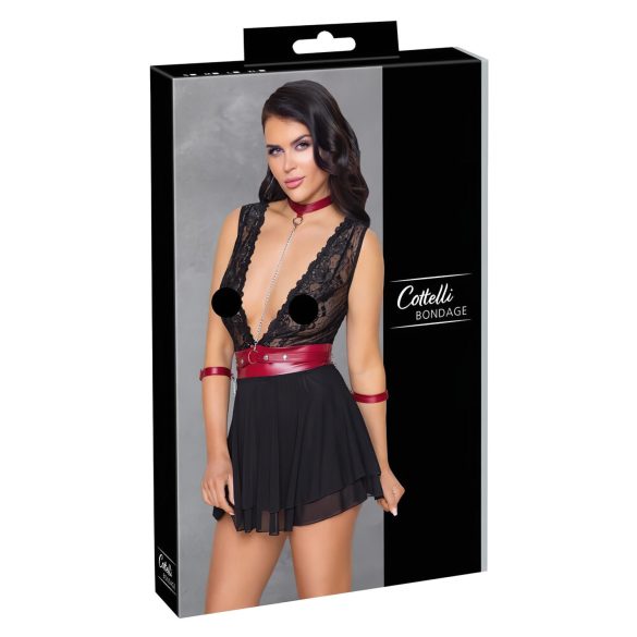 Cottelli Bondage - mežģīņu babydoll ar kakla siksnu (melns) - M