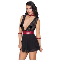   Cottelli Bondage - mežģīņu babydoll ar kakla siksnu (melns) - L