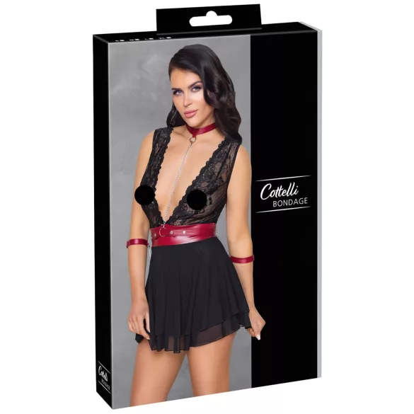Cottelli Bondage - mežģīņu babydoll ar kakla siksnu (melns) - L
