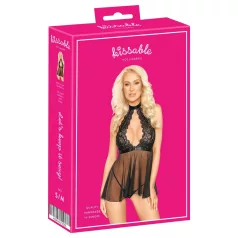 Kissable - mežģīņu babydoll ar kakla siksnu, melna