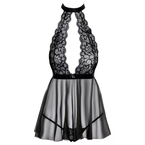 Kissable - mežģīņu babydoll ar kakla siksnu, melna