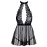 Skūpstāms mežģīņu babydoll ar kaklasiksnu (melns) - L/XL