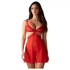   Obsessive Cupide Desir - sieviešu caurspīdīgs mežģīņu naktsveļas komplekts sarkans - L/XL