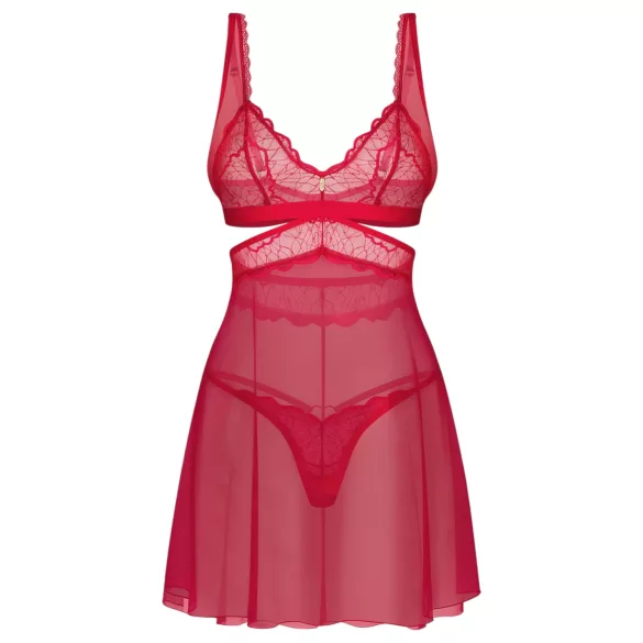 Obsessive Cupide Desir - sieviešu caurspīdīgs mežģīņu naktsveļas komplekts sarkans - L/XL