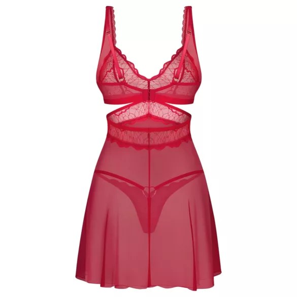 Obsessive Cupide Desir - sieviešu caurspīdīgs mežģīņu naktsveļas komplekts sarkans - L/XL