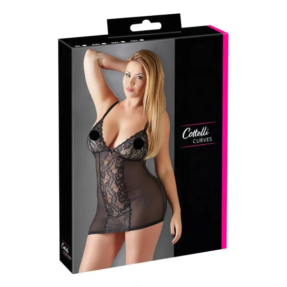 Cottelli plus size mežģīņu caurspīdīga naktskrekls melns - 2XL