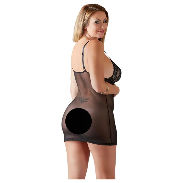 Cottelli Plus Size - mežģīņu caurspīdīga naktskrekls (melns) - 3XL