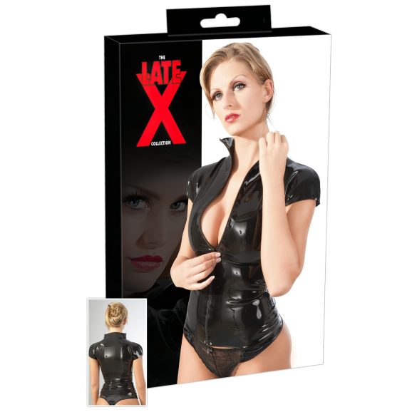 LATEX - sieviešu īsroku tops ar rāvējslēdzēju (melns)