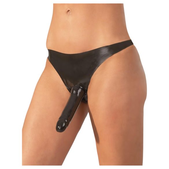 LATEX - Apakšveļa ar ārējo dildo - melns (S-L)