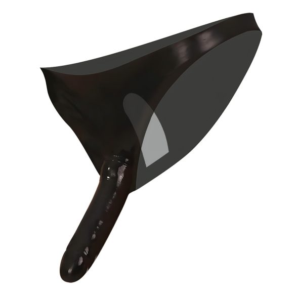 LATEX - apakšveļa ar ārējo un iekšējo dildo - melna (S-L)