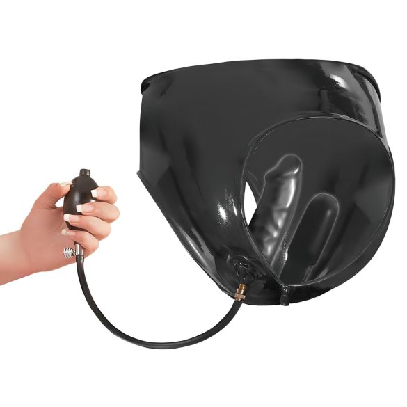 LATEX - sieviešu biksītes ar 2 uzpūšamiem iekšējiem dildo, melnas