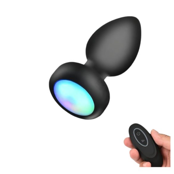 Mrow - anālais vibrators ar radio vadību, gaismas efekti, melns