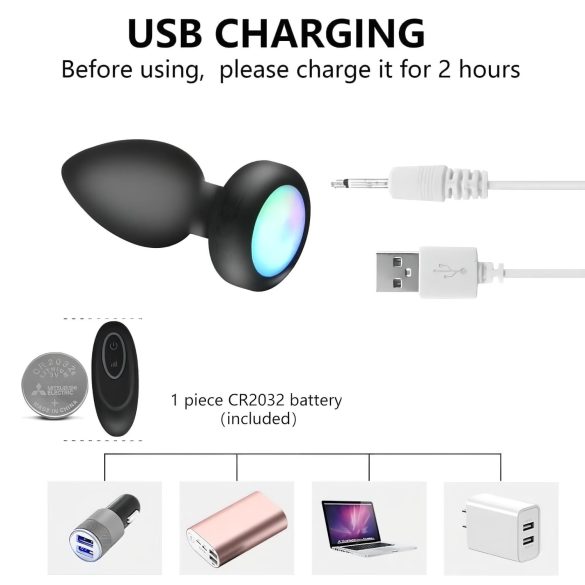 Mrow - anālais vibrators ar radio vadību, gaismas efekti, melns