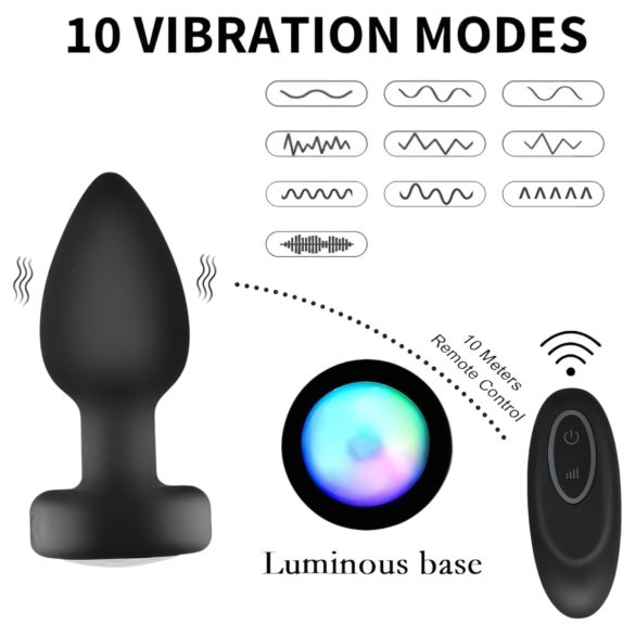Mrow - anālais vibrators ar radio vadību, gaismas efekti, melns