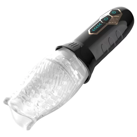 Leopard Bellucci 360 - rotējošs-vibrējošs masturbators (caurspīdīgs-melns)