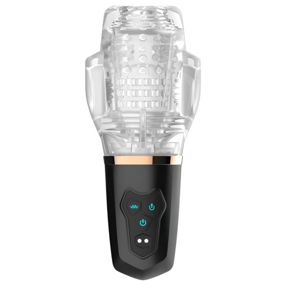 Funny Me Rocket Cup - masturbators ar sūkšanu un vibrāciju, caurspīdīgs-melns