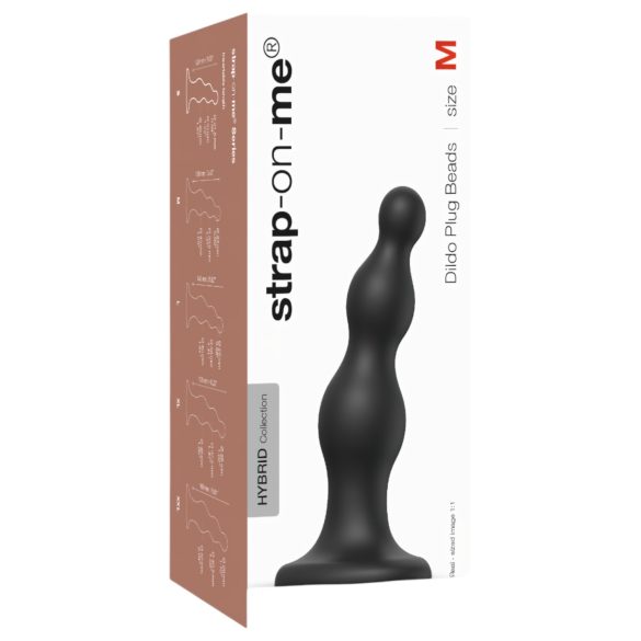 Strap-on-me Kreļļu Dildo M - pērlīšu, piesūcekņa dildo (melns)