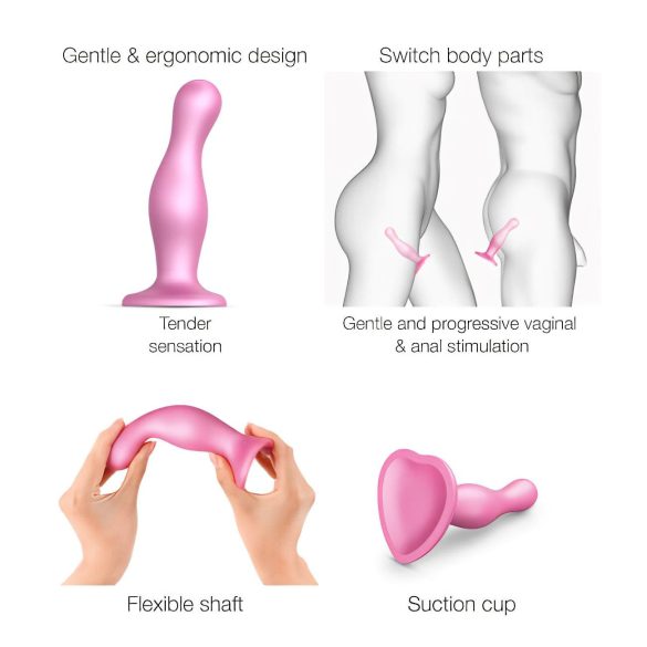 Strap-on-me Curvy S - viļņains, ar piesūcekni aprīkots dildo (rozā)