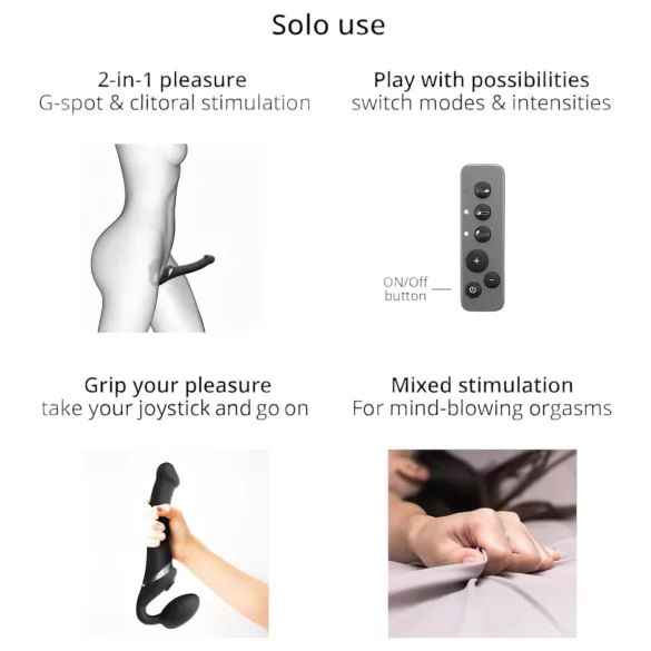 Strap-on-me vidējais strap-on vibrators ar viļņu stimulāciju, melns
