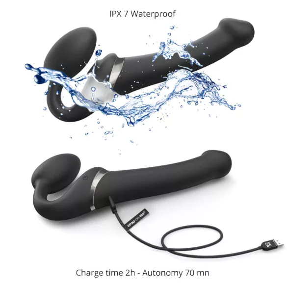 Strap-on-me vidējais strap-on vibrators ar viļņu stimulāciju, melns