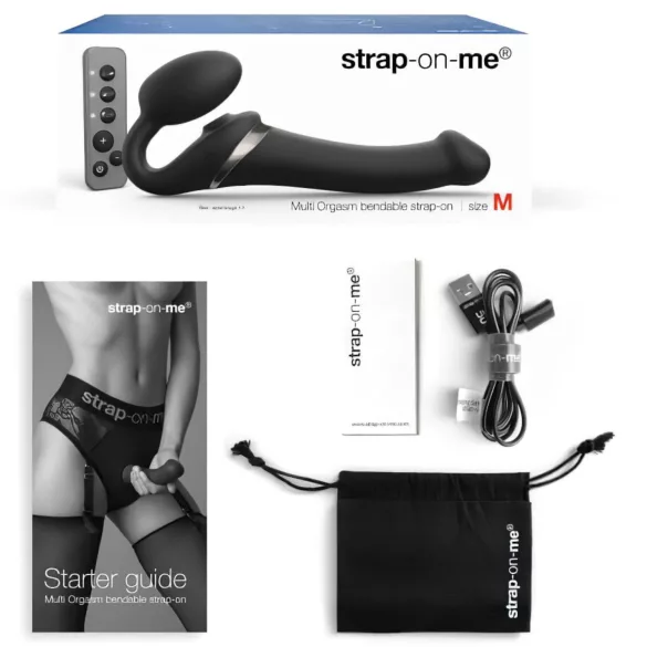 Strap-on-me vidējais strap-on vibrators ar viļņu stimulāciju, melns
