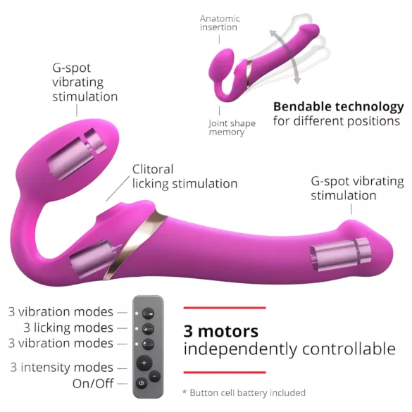 Strap-on-me S - sieviešu strap-on vibrators ar gaisa viļņu stimulāciju rozā