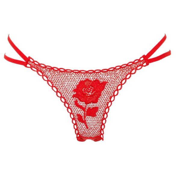 Panty Rose - sieviešu tanga ar rožu kātu, sarkana, S-L