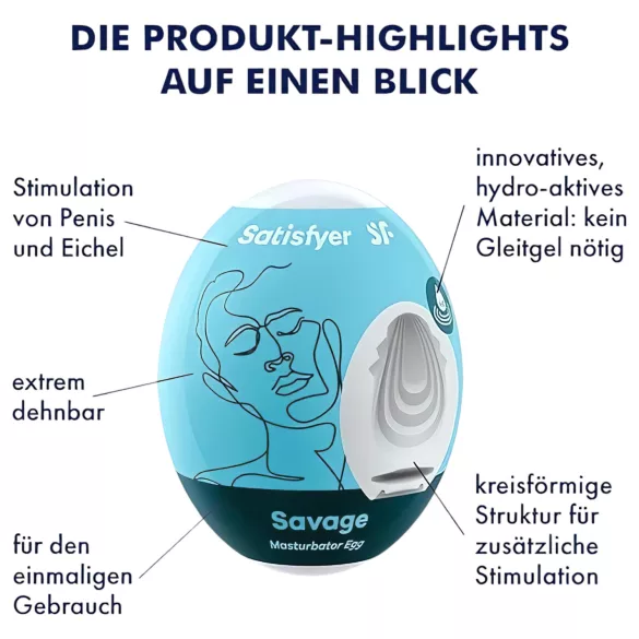 Satisfyer Egg Savage - olas vibrējošs masturbators vīriešiem 1 gab