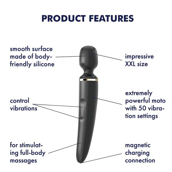 Satisfyer Wand-er Woman - masāžas vibrators ūdensizturīgs melns