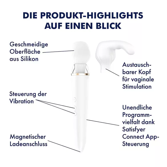 Satisfyer Double Wand-er - lietotnes vadāms masāžas vibrators (balts)
