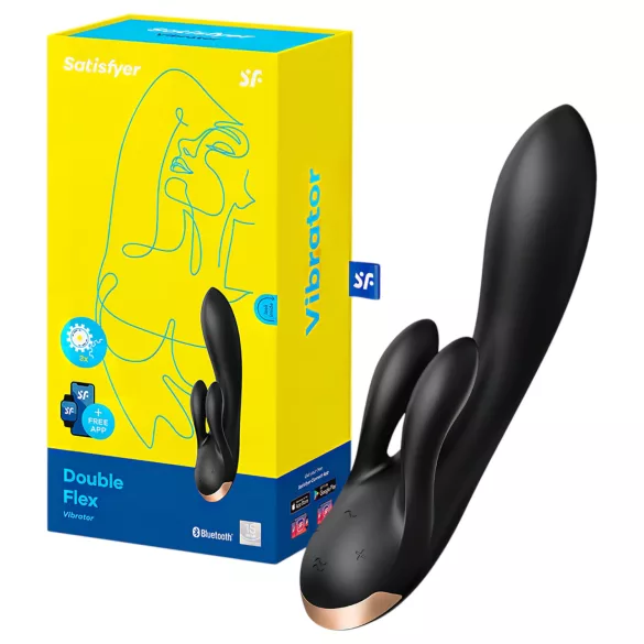 Satisfyer Double Flex - lietotnes vadāms vibrators ar klitori stimulējošu rociņu (melns)