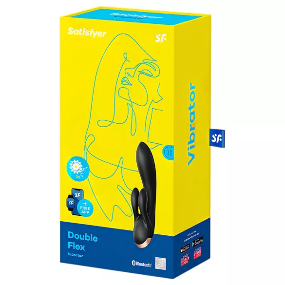Satisfyer Double Flex - lietotnes vadāms vibrators ar klitori stimulējošu rociņu (melns)