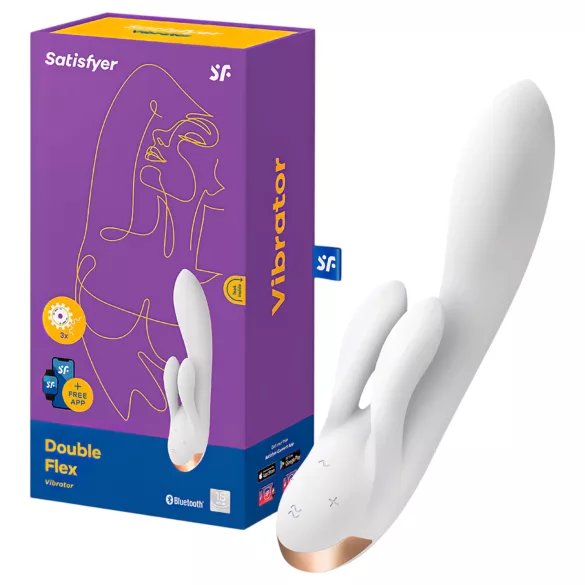 Satisfyer Double Flex - lietotnē vadāms vibrators ar klitora kājiņu (balts)