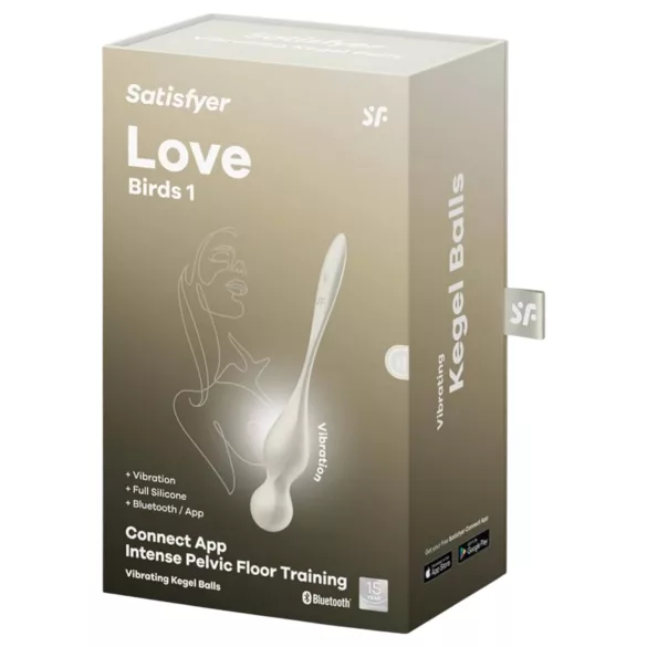 Satisfyer Love Birds 1 - vibrējošā geišas bumbiņa ar aplikāciju baltā krāsā