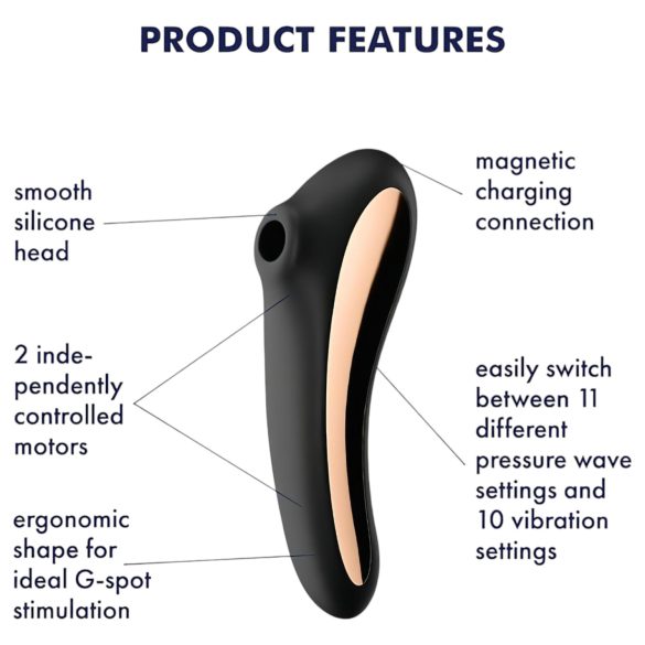 Satisfyer Dual Kiss - uzlād. vag. un klitora vibrators (melns)
