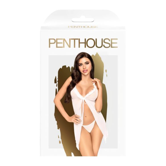 Penthouse babydoll komplekts ar tanga, caurspīdīgs, balts - M/L