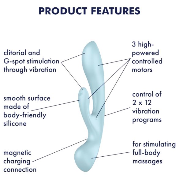 Satisfyer Triple Oh - uzlādējams vibrators ar klitora stimulatoru zils