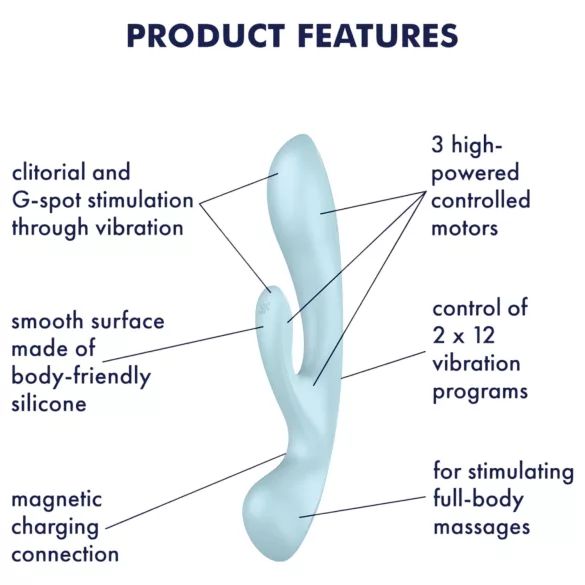 Satisfyer Triple Oh - uzlādējams vibrators ar klitora rociņu (zils)
