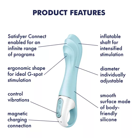 Satisfyer Air Pump Vibrator 5 - lietotnes vadāms (zils)