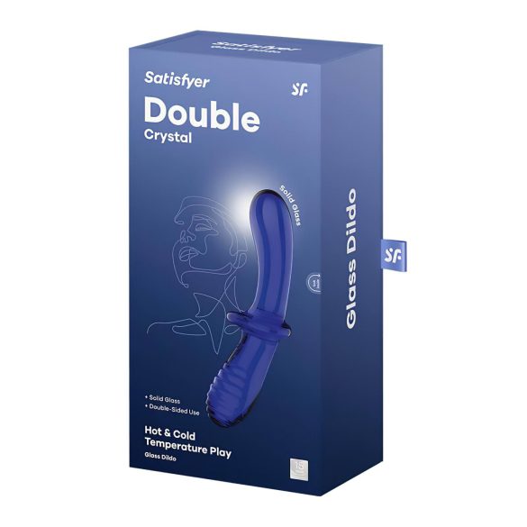 Satisfyer Double Crystal - divpusējs stikla dildo zils