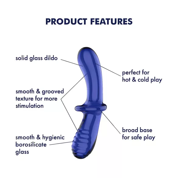 Satisfyer Double Crystal - divpusējs stikla dildo zils
