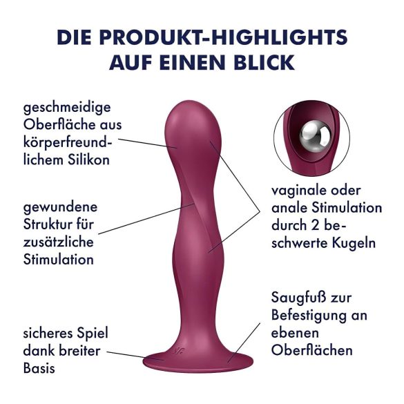 Satisfyer Double Ball-R - piesūcekņa dildos ar svaru, sarkans