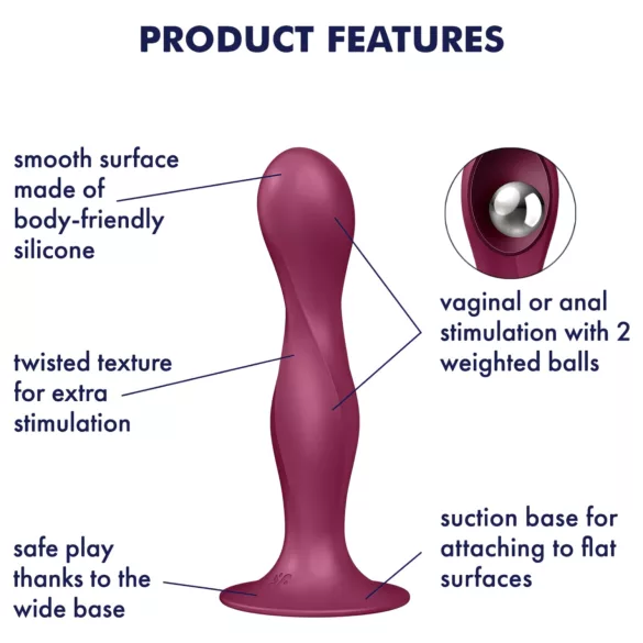 Satisfyer Double Ball-R - piesūcekņa dildos ar svaru, sarkans
