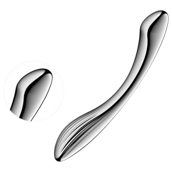 Satisfyer Pure Gravity 1 - metāla dildo ar rievām, sudraba krāsa