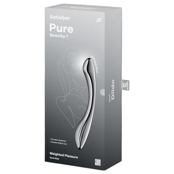 Satisfyer Pure Gravity 1 - metāla dildo ar rievām, sudraba krāsa