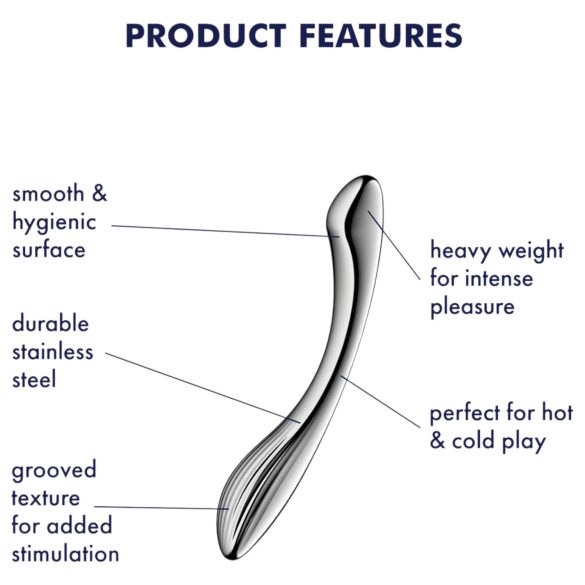 Satisfyer Pure Gravity 1 - metāla dildo ar rievām, sudraba krāsa