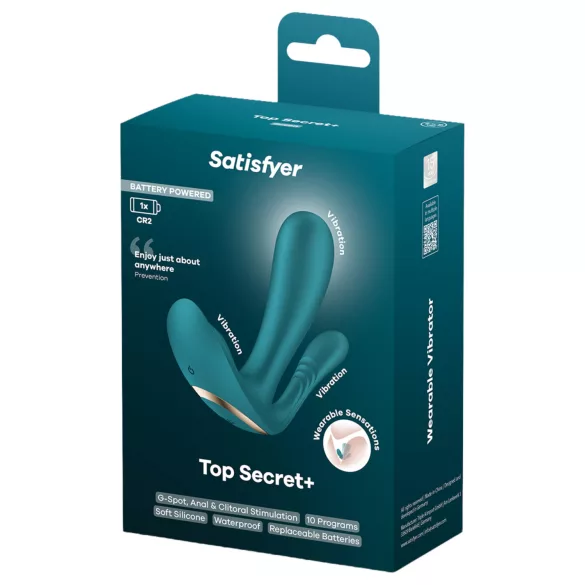 Satisfyer Top Secret+ - 3 zariņu, nēsājams vibrators (zaļš)